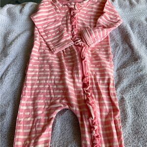 Striped Pink Ruffle Baby One-Piece Footie
